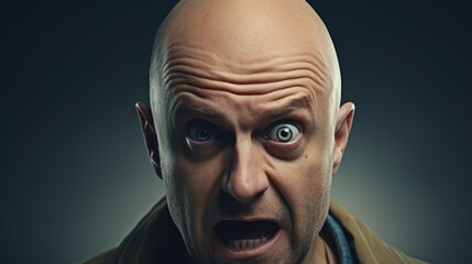 A bald man with a surprised expression. Suitable for various concepts and projects