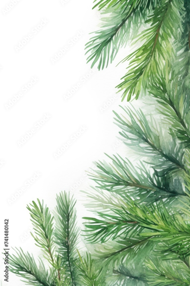 Poster close-up of a pine tree on a white background. suitable for nature and christmas themes