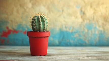 Side view illustration of cactus. Minimalist aesthetic, allowing focus on the cactus. Copy space for text