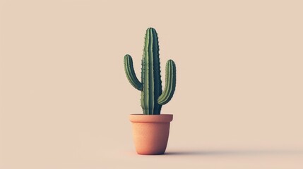 Side view illustration of cactus. Minimalist aesthetic, allowing focus on the cactus. Copy space for text