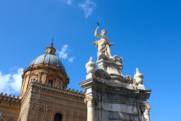 Fototapeta na wymiar Statue of Santa Rosalia near Cathedral of Palermo, Sicily, Italy