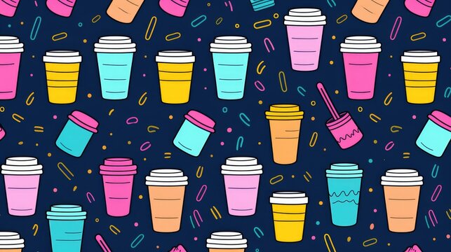 Colorful cups and paper clips arranged in a pattern. Great for office or school themed designs