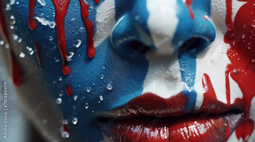 Poster a close up of a person's face with paint. suitable for artistic concepts
