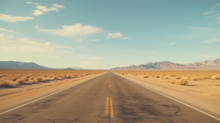 Fototapeta na wymiar Empty asphalt road in the desert. Long straight asphalt road leading to the desert