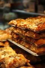 Sweet moment of baklava art in photo. Georgian cuisine. High resolution