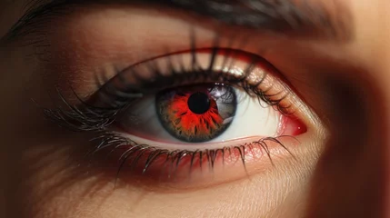 Foto op Aluminium Close up of a person's eye with a red eye. Suitable for medical or horror themes © Fotograf