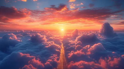 Foto op Canvas road in the clouds, clouds along the road. Generative AI © Dzmitry