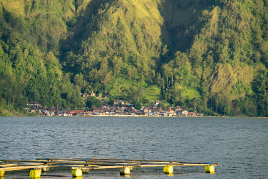 Terunyan Village which is visible at the foot of the mountain can be seen from a distance across Lake Kintamani Bali 