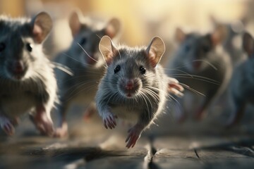 A group of rats running in a line. Suitable for educational materials