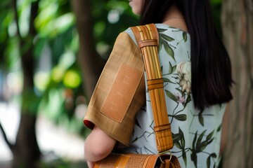 fashionable bamboo handbag over shoulder