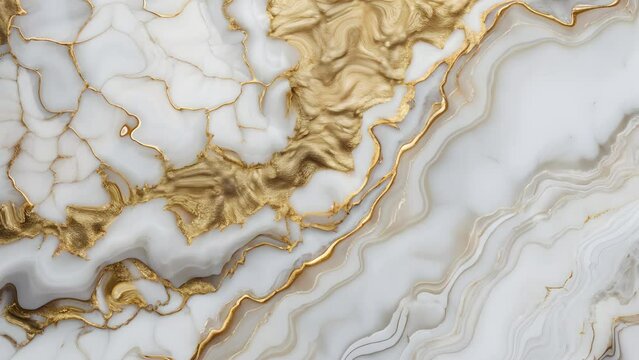 White golden liquid agate design. Stone texture. Animated luxurious background. Fluid art. 59,94fps