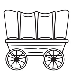 Wagon wild west.Pioneer covered wagon. Wood covered wagon.Freight moving carriage.Doodle sketch style. Outline vector illustration.