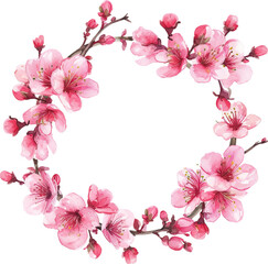 Peach blossom circle isolated on transparent background. PNG