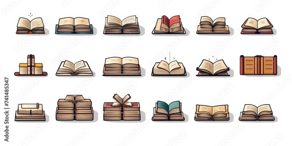 Poster A collection of books neatly arranged on a table. Ideal for educational or library concepts