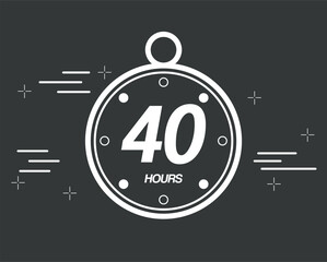 40 hours. 40 hours clock timer. Digital chronometer hour marker, vector isolated on dark background