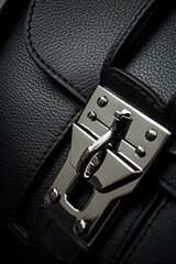 A close-up shot of a stylish black leather bag, perfect for fashion and accessories concepts