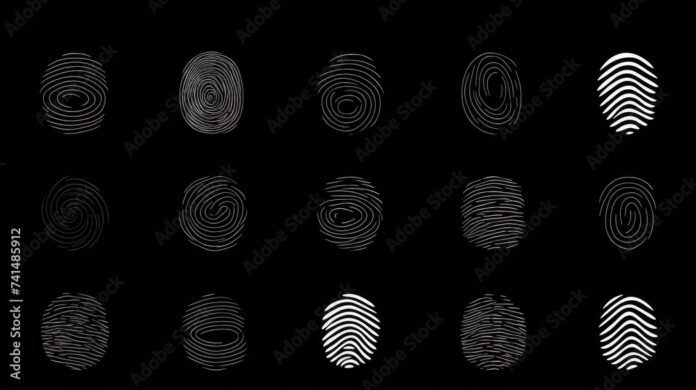 Poster Detailed set of fingerprints on dark surface. Useful for forensic investigations or security concepts