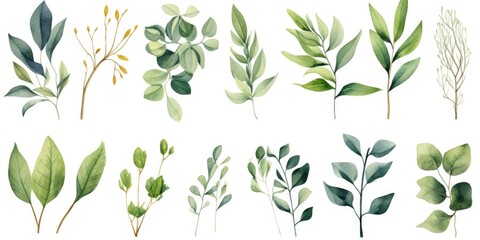 Collection of different types of leaves on a clean white background. Perfect for botanical projects - obrazy, fototapety, plakaty