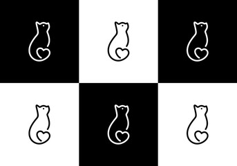 heart cat illustration logo, cat love