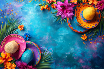 Cinco de Mayo Vibrant Composition. Colorful display with sombrero and tomatoes for Cinco de Mayo.

