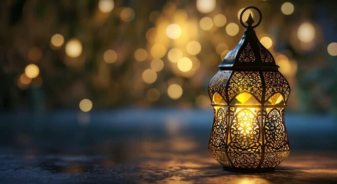 4K Ramadan lantern background with blurred sparkles