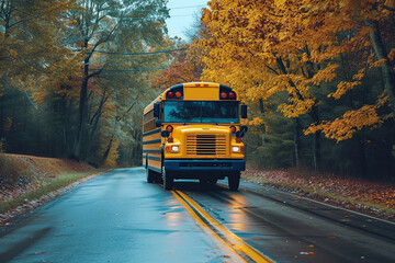 Obraz premium Yellow school bus on serene road