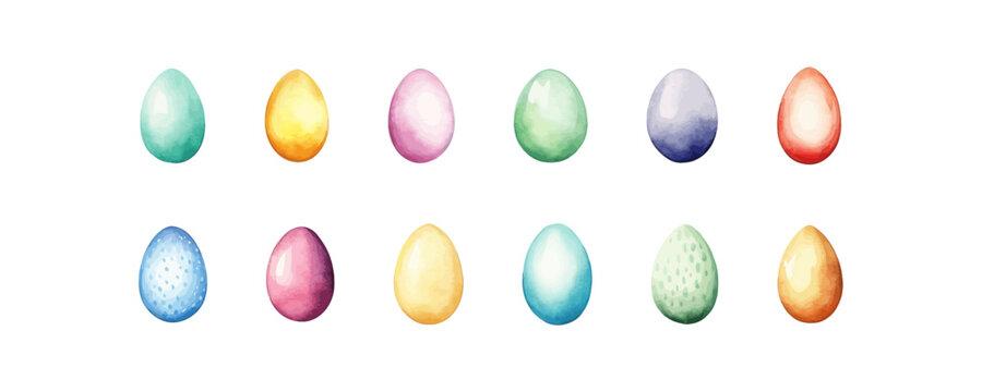 Set of colored Easter eggs watercolor. Vector image.