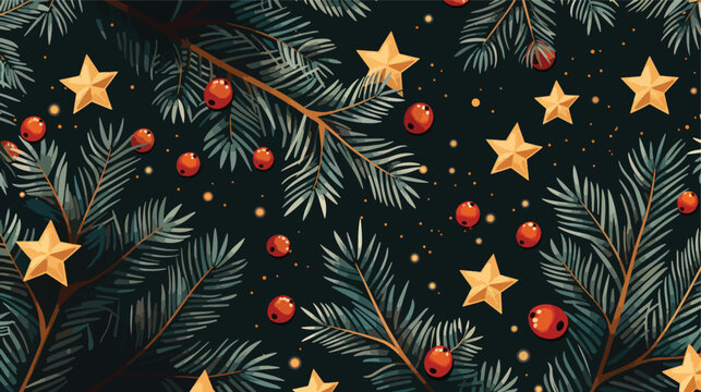 Seamless Christmas pattern with spruce branches.