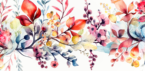 Soft pastel colored flowers against a light watercolor background.