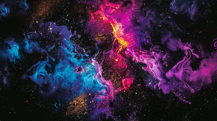 Vibrant Cosmic Abstract Art Galaxy Colors, Space Nebula, Creative Background - obrazy, fototapety, plakaty