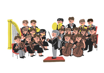 オーケストラのイラスト　クラッシック音楽を楽しむ © 星野スウ