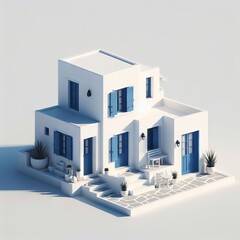 Design of blue and white Greek island 3D model house