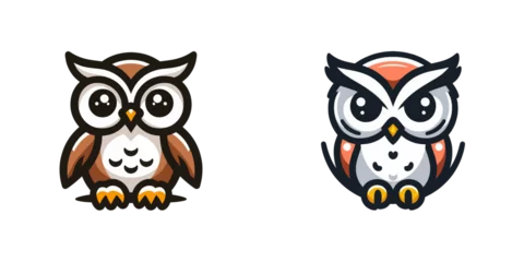 Fotobehang Two Owls Sitting Together on White Background. Cartoon Vector Icon. © Michael