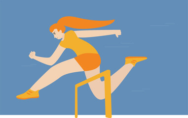 Sporty woman jumps hurdles. Challenge. Vector Illustration - 741492398