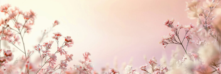 colorful summer flowers on a subtle peach pink background, empty space for text, banner background (6)