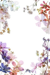 Pastel flowers border on white background