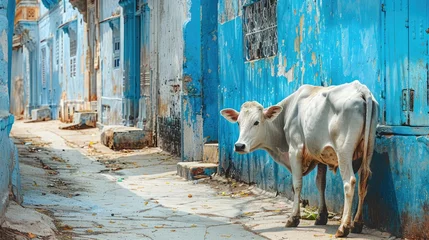 Papier Peint photo autocollant Moto Cow on the street in India, Asia