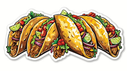 Sticker design with an tacos on white background.