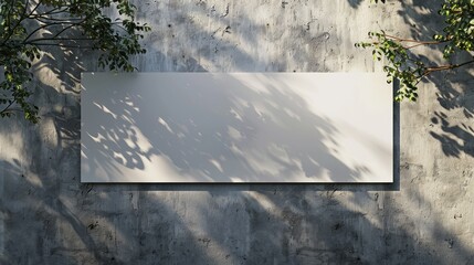 Creative blank outdoor advertising banner, wall with trees shadow and white billboard mockup. Urban design concept.
