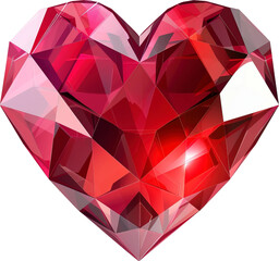 Red stone heart isolated on transparent background. PNG