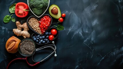 Selection of healthy food for heart, life concept - obrazy, fototapety, plakaty