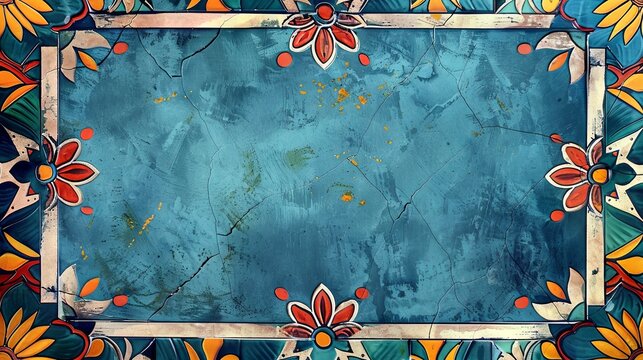 A minimalist Cinco de Mayo theme featuring a flat azure blue background, a geometric pattern 