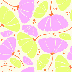 abstract hand drawn pastel pink green flower minimalist style bright background wallpaper seamless pattern 