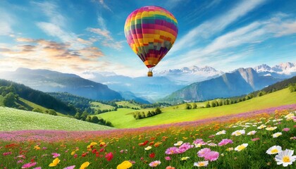 Naklejka premium hot air balloon in the mountains