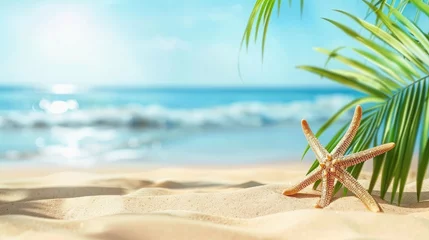 Fotobehang Tropical beach with sea-star in sand, copyspace for text. Concept of summer relaxation © buraratn