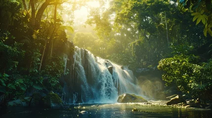 Zelfklevend Fotobehang Beautiful waterfall in tropical forest - beautiful natural landscape in the forest © buraratn