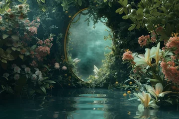 Gordijnen Enchanted Forest Reflected in a Golden Mirror © Asia