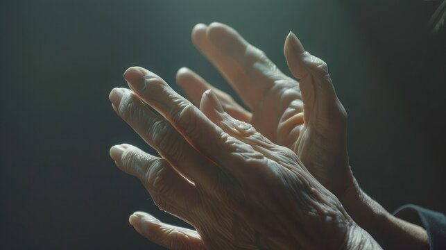 Parkinson's disease symptoms. Close up of tremor hands of Middle-aged women patient with Parkinson's disease. Mental health and neurological disorders.
