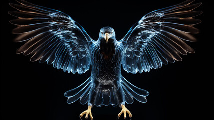 eagle, large bird of prey on a black background, art, fantasy, unusual bright predator