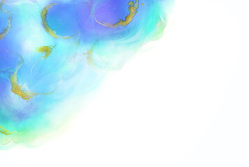 水彩調インクと金箔のフレーム背景（青）